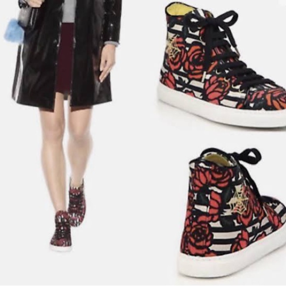 Charlotte Olympia Red and Black Floral Sneakers